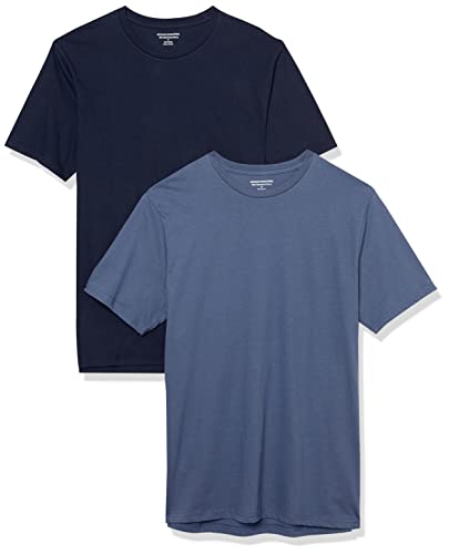 Amazon Essentials Herren T-Shirt mit kurzen Ärmeln und Rundhalsausschnitt in schmaler Passform, 2er-Pack, Dunkelblau/Marineblau, XS von Amazon Essentials