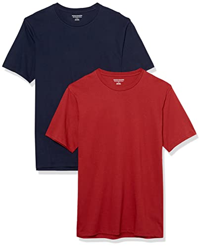 Amazon Essentials Herren Kurzärmeliges T-Shirt mit Rundhalsausschnitt, Schmale Passform, 2er-Pack, Dunkelrot/Marineblau, XS von Amazon Essentials