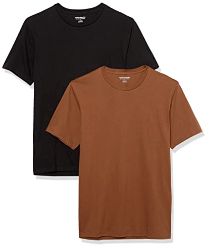 Amazon Essentials Herren Kurzärmeliges T-Shirt mit Rundhalsausschnitt, Schmale Passform, 2er-Pack, Braun/Schwarz, XS von Amazon Essentials