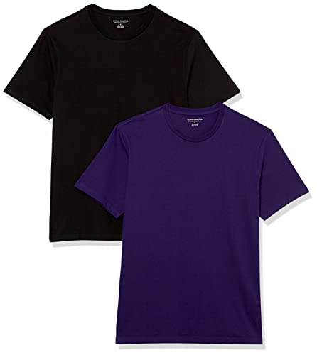 Amazon Essentials Herren Kurzärmeliges T-Shirt mit Rundhalsausschnitt, Schmale Passform, 2er-Pack, Dunkelpurpur/Schwarz, XS von Amazon Essentials