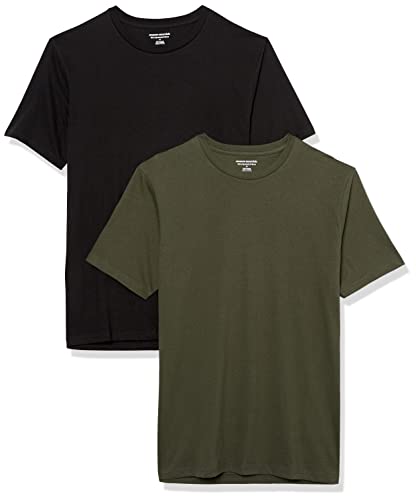 Amazon Essentials Herren Kurzärmeliges T-Shirt mit Rundhalsausschnitt, Schmale Passform, 2er-Pack, Olivgrün/Schwarz, XS von Amazon Essentials