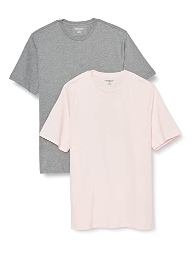 Amazon Essentials Herren Kurzärmeliges T-Shirt mit Rundhalsausschnitt aus Baumwolle – Regular Fit, 2er-Pack, Blassrosa/Grau Meliert, XL von Amazon Essentials