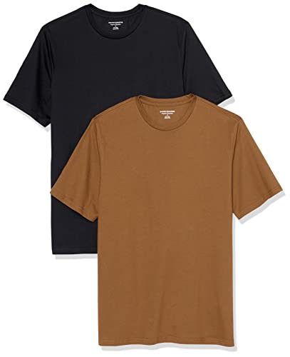 Amazon Essentials Herren Kurzärmeliges T-Shirt mit Rundhalsausschnitt aus Baumwolle – Regular Fit, 2er-Pack, Braun/Schwarz, L von Amazon Essentials