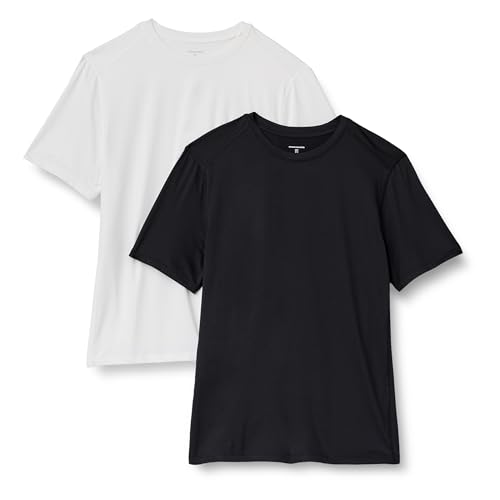 Amazon Essentials Herren Kurzärmeliges Tech-Stretch-T-Shirt, 2er-Pack, Schwarz/Weiß, XXL von Amazon Essentials