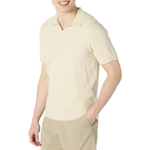 Amazon Essentials Herren Regular-Fit-Polo-Pullover aus Strick mit kurzen Ärmeln, Sand Heide, M von Amazon Essentials