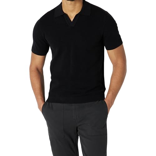 Amazon Essentials Herren Regular-Fit-Polo-Pullover aus Strick mit kurzen Ärmeln, Schwarz, XXL von Amazon Essentials