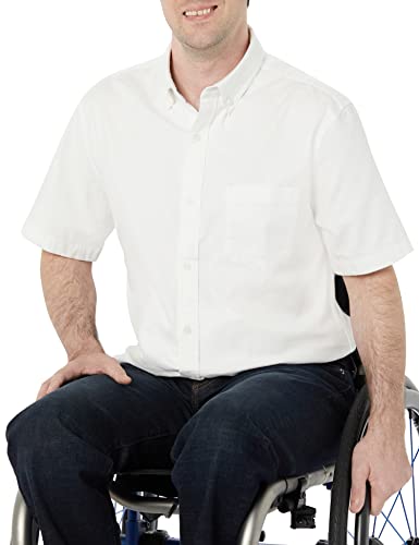 Amazon Essentials Herren Kurzärmliges Hemd aus elastischem Oxford-Material mit normaler Passform und Tasche, Weiß, M von Amazon Essentials
