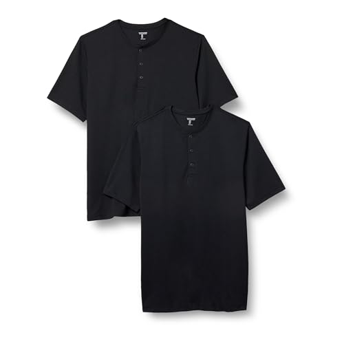 Amazon Essentials Herren Kurzärmliges Henley-Hemd Aus Schnelltrocknendem Jersey, Normale Passform, 2er-Pack, Schwarz, XXL von Amazon Essentials