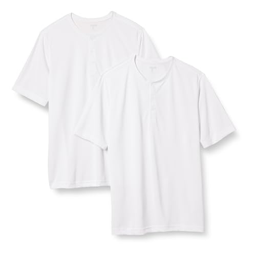 Amazon Essentials Herren Kurzärmliges Henley-Hemd Aus Schnelltrocknendem Jersey, Normale Passform, 2er-Pack, Weiß, M von Amazon Essentials