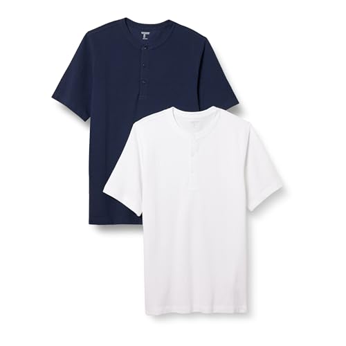 Amazon Essentials Herren Kurzärmliges Henley-Shirt aus Piqué mit normaler Passform (erhältlich in Übergrößen), 2er-Pack, Marineblau/Weiß, XXL von Amazon Essentials