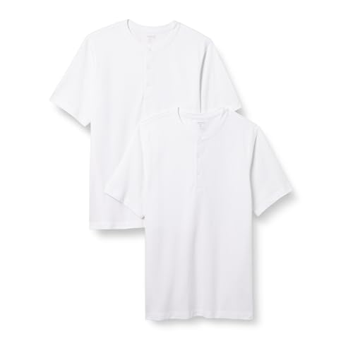 Amazon Essentials Herren Kurzärmliges Henley-Shirt aus Piqué mit normaler Passform (erhältlich in Übergrößen), 2er-Pack, Weiß, XXL von Amazon Essentials