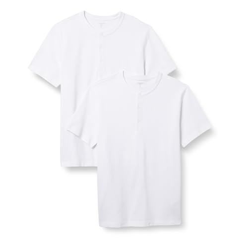 Amazon Essentials Herren Kurzärmliges Henley-Shirt aus Piqué mit schlanker Passform, 2er-Pack, Weiß, XXL von Amazon Essentials
