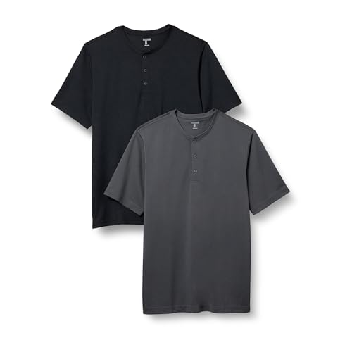 Amazon Essentials Herren Kurzärmliges Henley-Hemd Aus Schnelltrocknendem Jersey, Normale Passform, 2er-Pack, Dunkelgrau/Schwarz, M Amazon Essentials Herren Kurzärmliges Henley-Hemd Aus Schnelltrocknendem Jersey, Normale Passform, 2er-Pack, Dunkelgrau/Schwarz, M von Amazon Essentials
