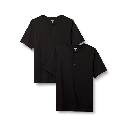 Amazon Essentials Herren Kurzärmliges Jersey-Henleyshirt mit normaler Passform, 2er-Pack, Schwarz, M von Amazon Essentials