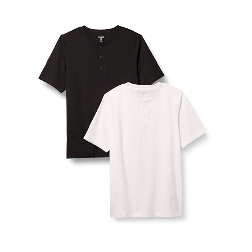 Amazon Essentials Herren Kurzärmliges Henley-T-Shirt aus Baumwolle mit normaler Passform, 2er-Pack, Schwarz/Weiß, M von Amazon Essentials