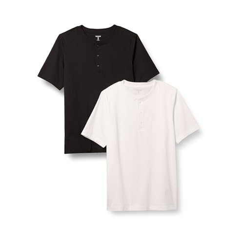 Amazon Essentials Herren Kurzärmliges Jersey-Henleyshirt mit normaler Passform, 2er-Pack, Schwarz/Weiß, XL von Amazon Essentials