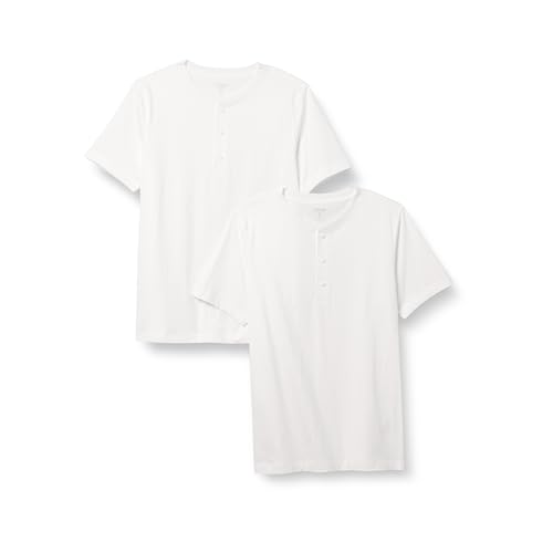 Amazon Essentials Herren Kurzärmliges Jersey-Henleyshirt mit normaler Passform, 2er-Pack, Weiß, S von Amazon Essentials