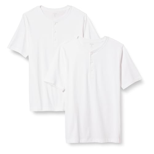 Amazon Essentials Herren Kurzärmliges Jersey-Henleyshirt mit normaler Passform, 2er-Pack, Weiß, S von Amazon Essentials