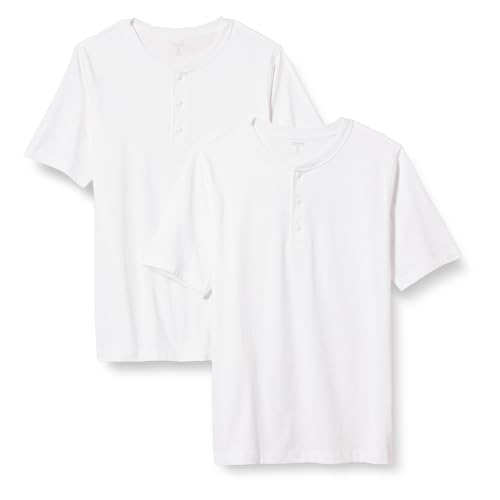 Amazon Essentials Herren Kurzärmliges Jersey-Henleyshirt mit normaler Passform, 2er-Pack, Weiß, XL von Amazon Essentials