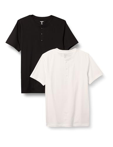 Amazon Essentials Herren Kurzärmliges Henley-T-Shirt aus Baumwolle mit schmaler Passform, 2er-Pack, Schwarz/Weiß, XL von Amazon Essentials