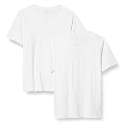 Amazon Essentials Herren Kurzärmliges Jersey-Henleyshirt mit schlanker Passform, 2er-Pack, Weiß, XXL von Amazon Essentials