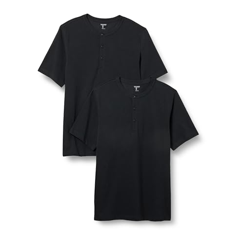 Amazon Essentials Herren Kurzärmliges Henley-Shirt aus Piqué mit normaler Passform (erhältlich in Übergrößen), 2er-Pack, Schwarz, XL von Amazon Essentials