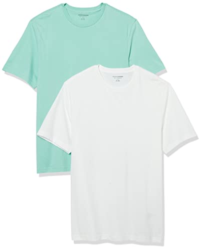 Amazon Essentials Herren Kurzärmeliges T-Shirt mit Rundhalsausschnitt aus Baumwolle – Regular Fit, 2er-Pack, Aquablau/Weiß, M von Amazon Essentials