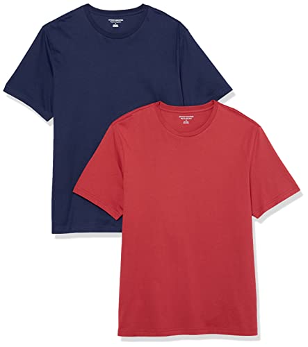 Amazon Essentials Herren Kurzärmeliges T-Shirt mit Rundhalsausschnitt aus Baumwolle – Regular Fit, 2er-Pack, Dunkelrot/Marineblau, XL von Amazon Essentials