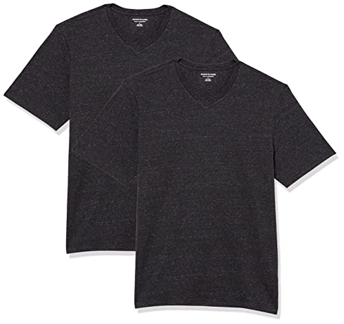 Amazon Essentials Herren Kurzärmliges T-Shirt mit V-Ausschnitt in normaler Passform (in Übergrößen erhältlich), 2er-Pack, Dunkelgrau Meliert, 5XL Große Größen von Amazon Essentials