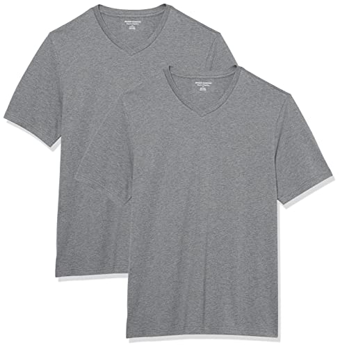 Amazon Essentials Herren Kurzärmliges T-Shirt mit V-Ausschnitt in normaler Passform (in Übergrößen erhältlich), 2er-Pack, Grau Meliert, 6XL Große Größen Tall von Amazon Essentials