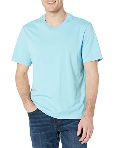 Amazon Essentials Herren Kurzärmliges T-Shirt mit V-Ausschnitt in normaler Passform (in Übergrößen erhältlich), 2er-Pack, Hellblau, XXL von Amazon Essentials
