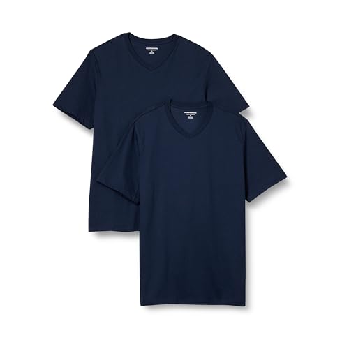 Amazon Essentials Herren Kurzärmelige T-Shirts mit V-Ausschnitt, 2er-Pack, Marineblau, XXL von Amazon Essentials