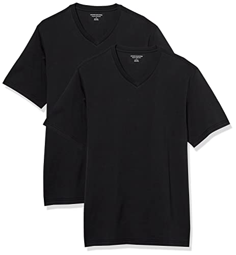 Amazon Essentials Herren Kurzärmliges T-Shirt mit V-Ausschnitt in normaler Passform (in Übergrößen erhältlich), 2er-Pack, Schwarz, XXL von Amazon Essentials