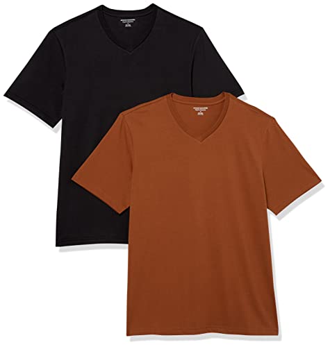 Amazon Essentials Herren Kurzärmelige T-Shirts mit V-Ausschnitt, 2er-Pack, Schwarz/Braun, M von Amazon Essentials