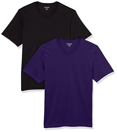 Amazon Essentials Herren Kurzärmliges T-Shirt mit V-Ausschnitt in normaler Passform (in Übergrößen erhältlich), 2er-Pack, Schwarz/Dunkelpurpur, 4XL Große Größen Tall von Amazon Essentials