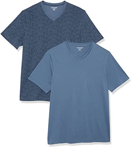Amazon Essentials Herren Kurzärmelige T-Shirts mit V-Ausschnitt, 2er-Pack, Verwaschenes Blau/Blumenaufdruck, XXL von Amazon Essentials