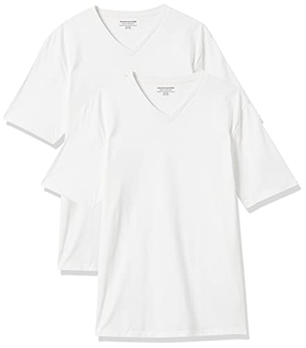Amazon Essentials Herren Kurzärmliges T-Shirt mit V-Ausschnitt in normaler Passform (in Übergrößen erhältlich), 2er-Pack, Weiß, M von Amazon Essentials