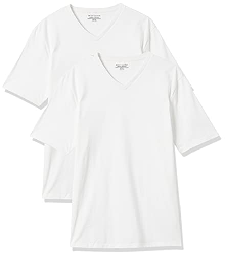 Amazon Essentials Herren Kurzärmliges T-Shirt mit V-Ausschnitt in normaler Passform (in Übergrößen erhältlich), 2er-Pack, Weiß, XS von Amazon Essentials