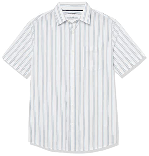 Amazon Essentials Herren Kurzarm-Hemd aus Stretch-Popeline (in Übergrößen erhältlich), Blau Grau Weiß Streifen, XXL Große Größen Tall von Amazon Essentials