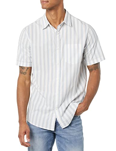 Amazon Essentials Herren Kurzarm-Hemd aus Stretch-Popeline (in Übergrößen erhältlich), Blau Grau Weiß Streifen, XXL Große Größen von Amazon Essentials