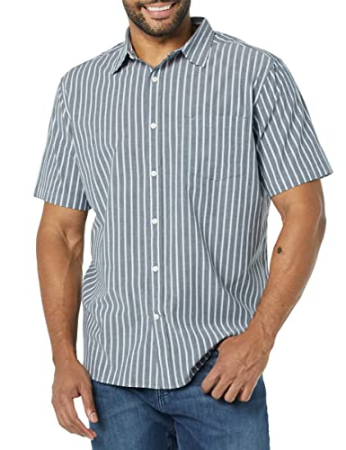 Amazon Essentials Herren Kurzarm-Hemd aus Stretch-Popeline (in Übergrößen erhältlich), Dunkelgrau Weiß Vertikale Streifen, M von Amazon Essentials