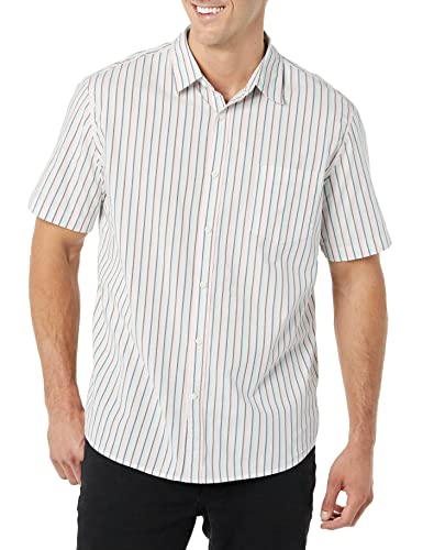 Amazon Essentials Herren Kurzarm-Hemd aus Stretch-Popeline (in Übergrößen erhältlich), Rosa Grünblau Streifen, S von Amazon Essentials