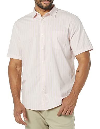 Amazon Essentials Herren Kurzarm-Hemd aus Stretch-Popeline (in Übergrößen erhältlich), Rosa Streifen, M von Amazon Essentials