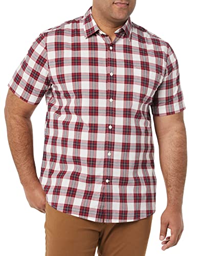 Amazon Essentials Herren Kurzarm-Hemd aus Stretch-Popeline (in Übergrößen erhältlich), Rot Weiß Karomuster, XXL Große Größen von Amazon Essentials