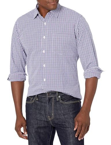 Amazon Essentials Herren Lässiges langärmeliges Popeline-Hemd Normale Passform, Blau Purpur Vichy-Muster, XXL von Amazon Essentials