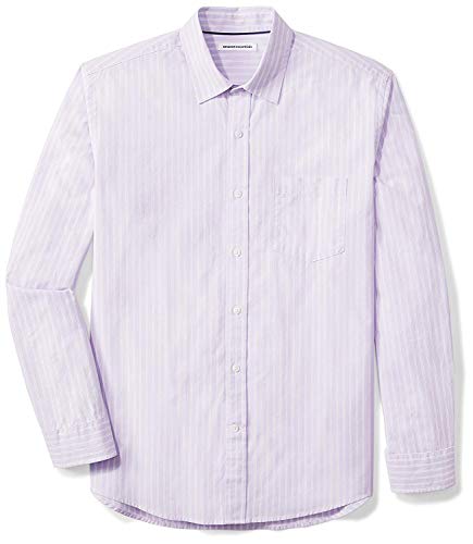 Amazon Essentials Herren Lässiges langärmeliges Popeline-Hemd Normale Passform, Lavendel Weiß Doppelstreifen, S von Amazon Essentials