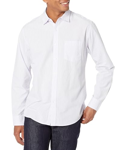 Amazon Essentials Herren Lässiges langärmeliges Popeline-Hemd Normale Passform, Lavendel Weiß Vertikale Streifen, M von Amazon Essentials