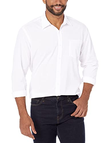 Amazon Essentials Herren Lässiges langärmeliges Popeline-Hemd Normale Passform, Weiß, XL von Amazon Essentials