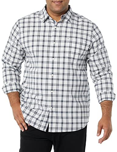 Amazon Essentials Herren Langärmeliges Hemd Aus Stretch-Popeline Mit Normaler Passform, Marineblau Weiß Karomuster, XXL von Amazon Essentials
