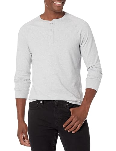 Amazon Essentials Herren Langärmeliges Henley-Shirt, Schmale Passform, Hellgrau Meliert, XL von Amazon Essentials